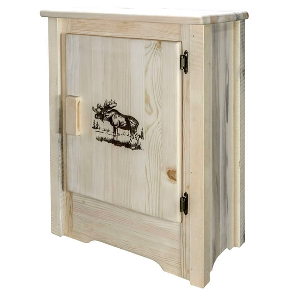 Homestead Collection Accent Cabinet w/ Laser Engraved Moose Design, Right Hinged, Ready to Finish