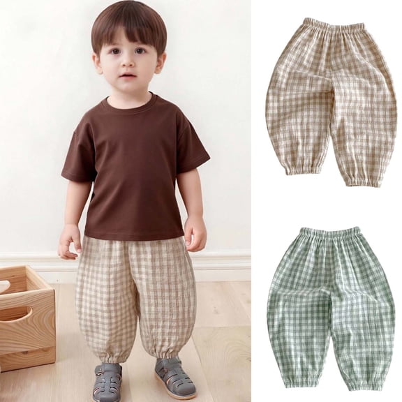 SROBPTY Kids Summer Pants Linen Breathable Loose Stripe Long Pants for Casual Wear