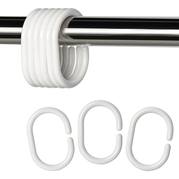 24 pcs Shower Curtain Rings Plastic Shower Curtain Hooks C-Shaped Rings Hook Hanger Bath Drape Loop Clip Glide Bathroom Shower Window Rod (White)