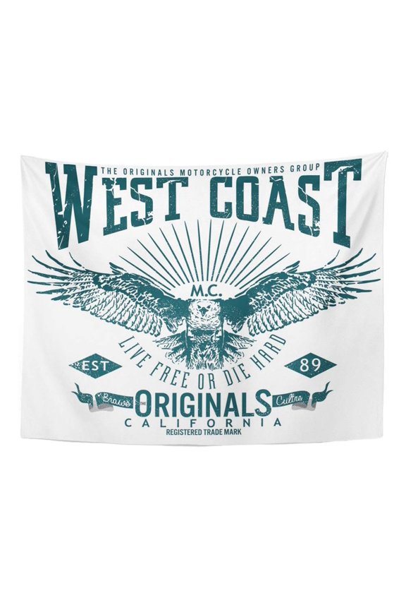 Old West Coast Original Design Tee Graphics Vintage for Biker Motorcycle Garage Wall Art Hanging Tapestry Home Decor for Living Room Bedroom Dorm 51x60 inch