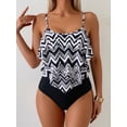 thumbnail image 3 of SKQIT Women's Ruffle Tankini Two-Piece Swimsuit, High-Waisted Tummy Control Bikini, Flounce Spaghetti Strap Swimwear, 3 of 5