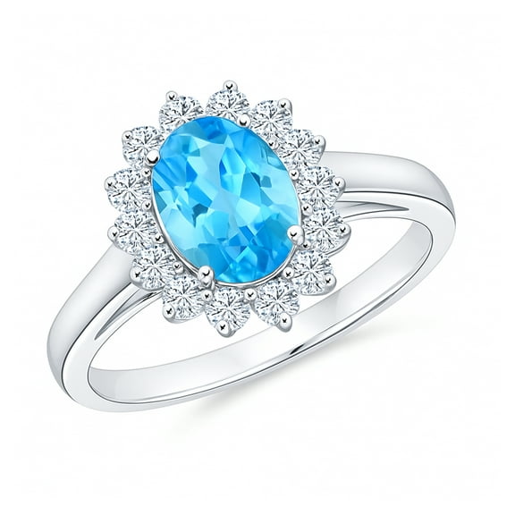 Blue Topaz and Cubic Zirconia Halo Ring 925 Sterling Silver Womens December Birthstone Jewelry US Size 6