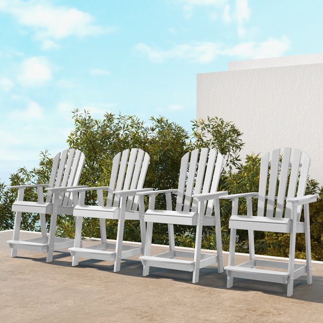 Costway 4 PCS Tall Bar Stool HDPE Patio Chair with Armrest Footrest Home Indoor Outdoor White