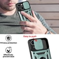 thumbnail image 4 of Case for Apple iPhone 13 Mini with Slide Camera Cover,Military Grade Heavy Duty Protection Phone Case Cover with Magnetic Ring Kickstand for iPhone 13 Mini SJ Green, 4 of 13