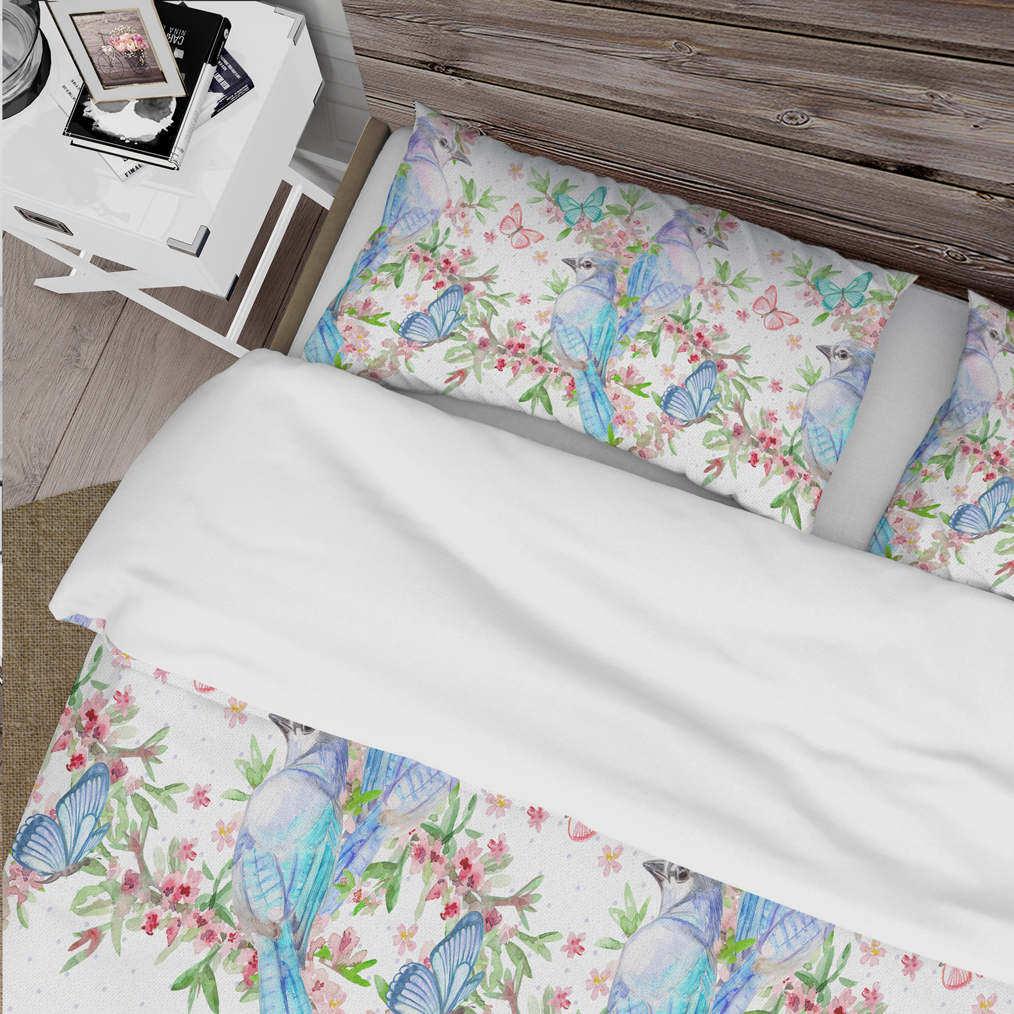 Designart 'Texture with Couples of Birds & Butterflies' Country Duvet Cover Set