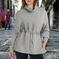 thumbnail image 2 of Siilsaa Womens Turtleneck Sweatshirts Drawstring Waist Pullover Tops Loose Fit Long Sleeve Hoodies 2024 Fall Preppy Outfits Grey,2XL, 2 of 5