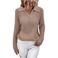 thumbnail image 3 of Suéter de otoño e invierno con solapa de color sólido, suéter ajustado, suéter de punto con cuello en V para mujer, 3 of 6