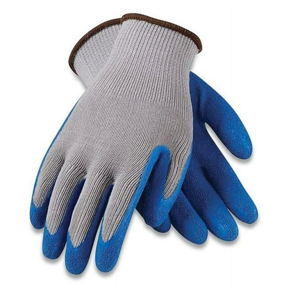Latex-coated Cotton & Polyester Gloves - Medium - Gray & Blue - Pack of 12