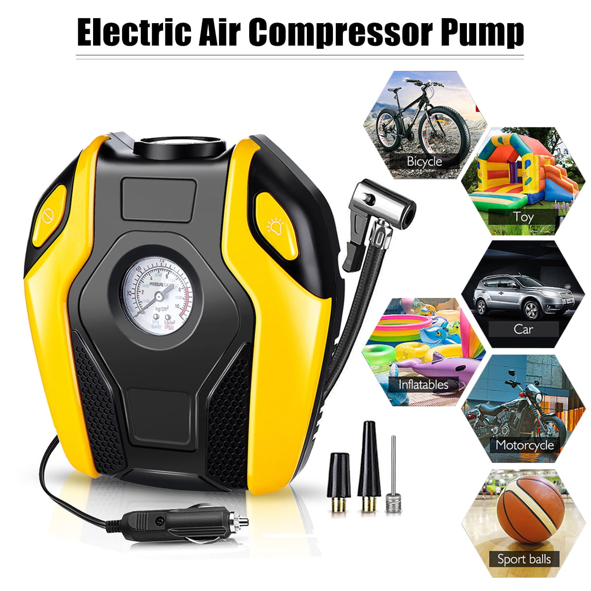 Electric Car Tire Inflator Pump 12V Car Air Compressor Pump LED Light Inflatable