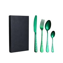 Btomtd Festive Cutlery Set Includes Four Piece Knife Fork Spoon for Christmas Dining Tableware Set Suitable For Household and Party, Green
