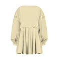 thumbnail image 3 of Womens Oversized Sweatshirt Dress Long Flowy Patchwork Pullover Tops Cute Drop Shoulder Sweatshirts Fall Long Sleeve Mini Dress Teen Girls Crewneck Solid Tunic Pleated Loose Clothing Beig, 3 of 5