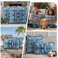 thumbnail image 5 of Teal Blue Ombre Flowers Outdoor Waterproof Pillow Covers, Rustic Vintage Botanical Leaves Decorative Rectangle Throw Pillowcase Sofa Cushion Sham for Patio/Couch/Chair, 20"x12" 2 Pack, 5 of 8