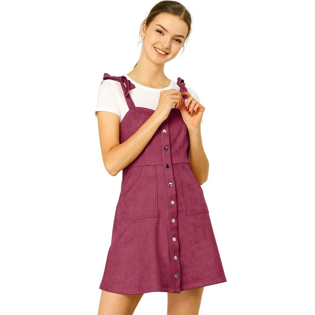 Unique Bargains Robe Salopette Courte en Faux Suède pour Femmes, Rouge Vin, Taille g