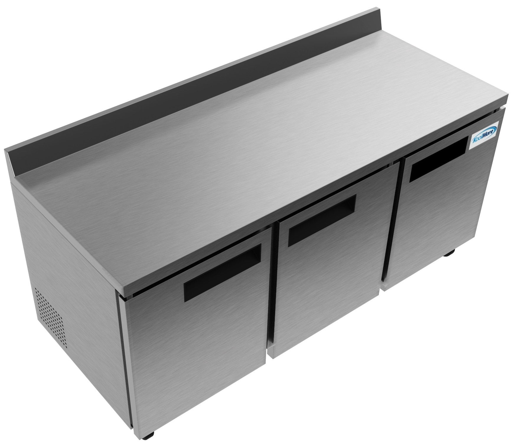KoolMore 72" Stainless Steel 3 Door Worktop Commercial Refrigerator with 3 1/2 Backsplash - 16.9 cu.ft