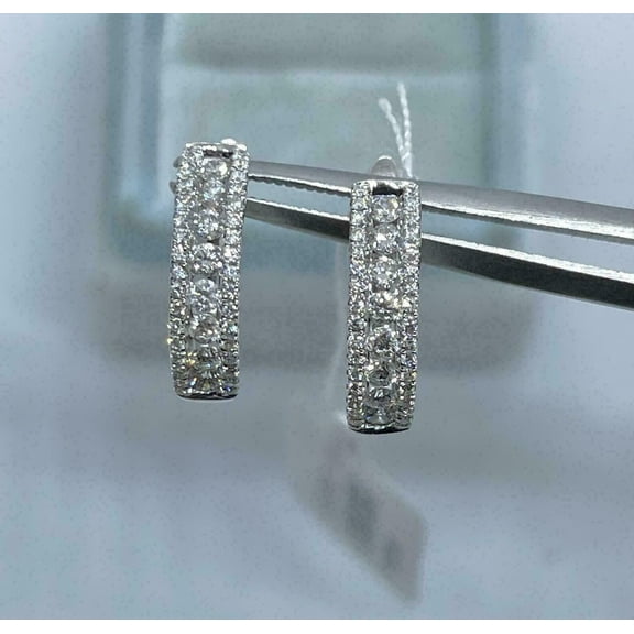 2Ct Round Cut Lab-Created Diamond Hoop Earrings Women's 14K White Gold Plated