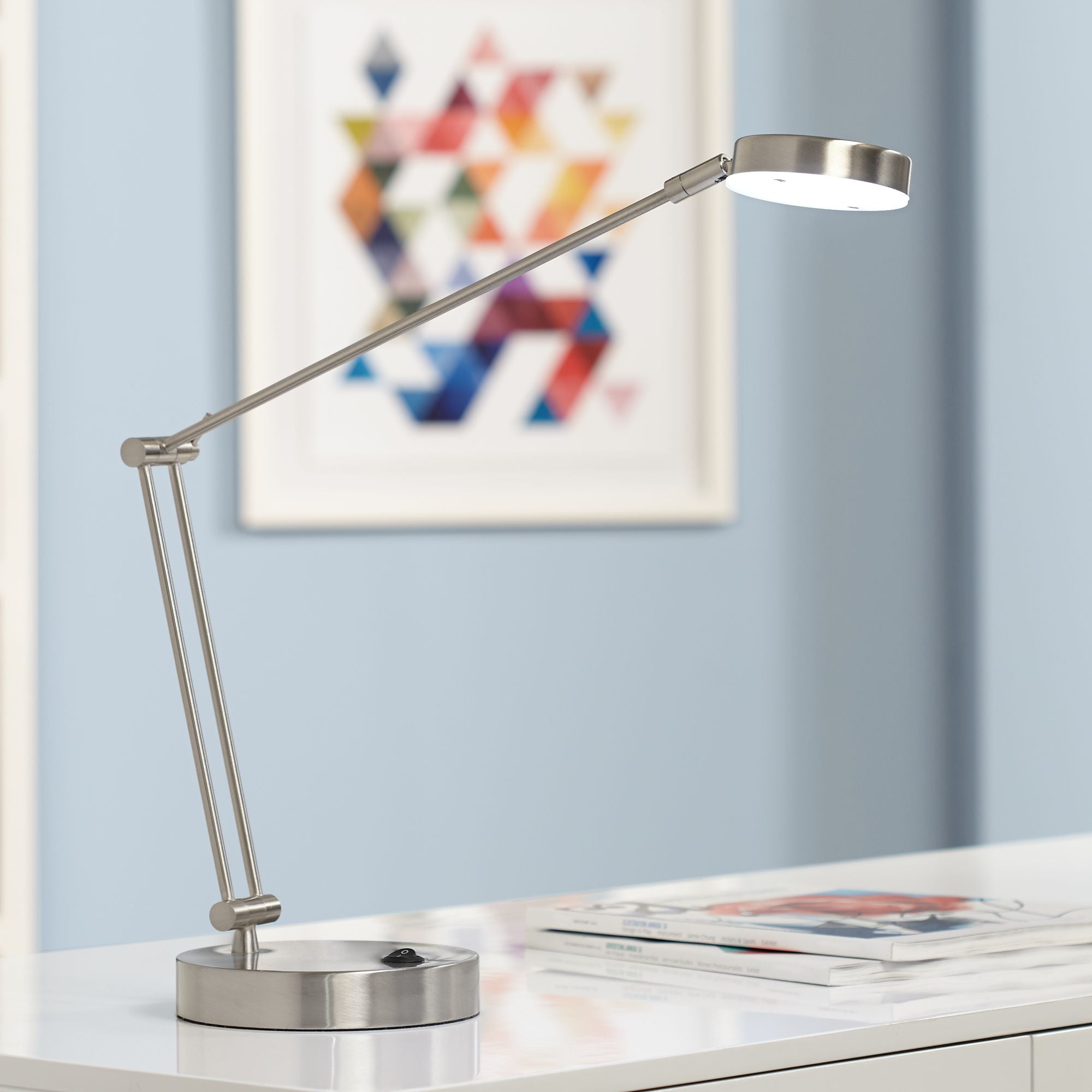 360 Lighting Modern Desk Table Lamp LED Satin Nickel Metal Adjustable