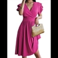 thumbnail image 2 of Robe Midi d'Été 2025 Printemps Col en V Cocktail Invitée de Mariage Coupe Évasée et Robes Évasées Rose Pâle TG, 2 of 7