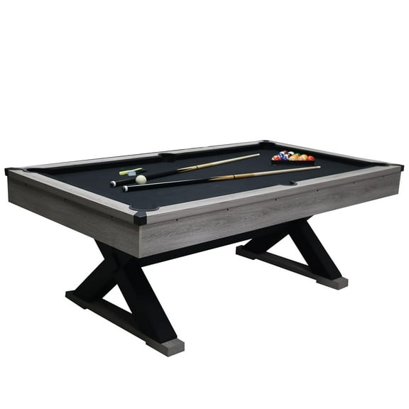 Tuekys 7FT Pool Table, 84" Billiard Table with 2 Cue Sticks, Billiard Balls, Cues, Cleaning Brush, X-Legs