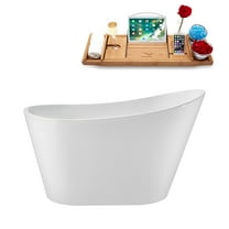 51" Streamline G-42-199-PBR Soaking Glossy White Freestanding Tub and Tray With Internal Drain in Polished Brass
