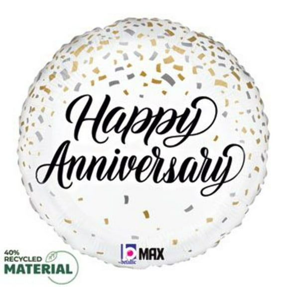 Happy Anniversary Metallic Confetti 18 Inch Foil Mylar Balloon [26474]