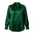 thumbnail image 2 of AKOEE Plus Size Shirts for Women Button Down Dressy Casual Soft Satin Long Sleeve XL-5X Lapel Collar Blouses (3XL, Green), 2 of 8