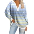 thumbnail image 2 of BiZtdJrK My Orders Placed by Me Long Sleeve Shirts for Women Outdoor Loose V Neck Tunic Tops Trendy Stripe Lapel Pullover Blouse Fall Casual Going Out Clothes Light Blue XL, 2 of 4