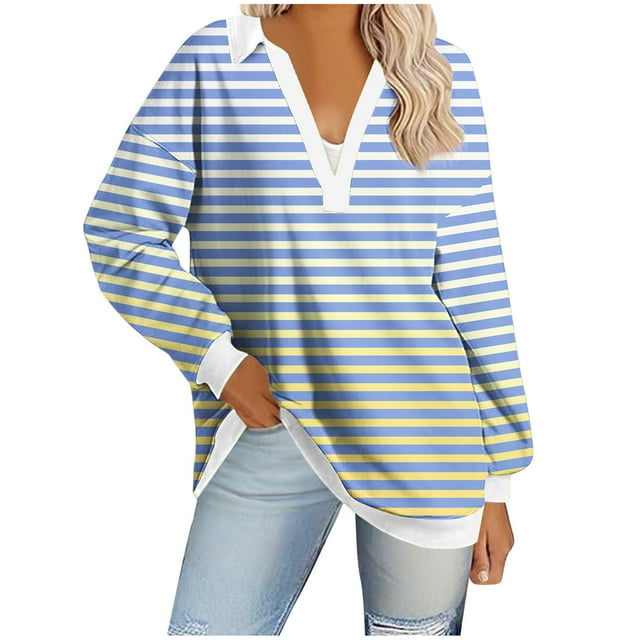 Blouses pour Femmes, Mode Décontractée Confortable Manches Longues Col Rabattu T-Shirt