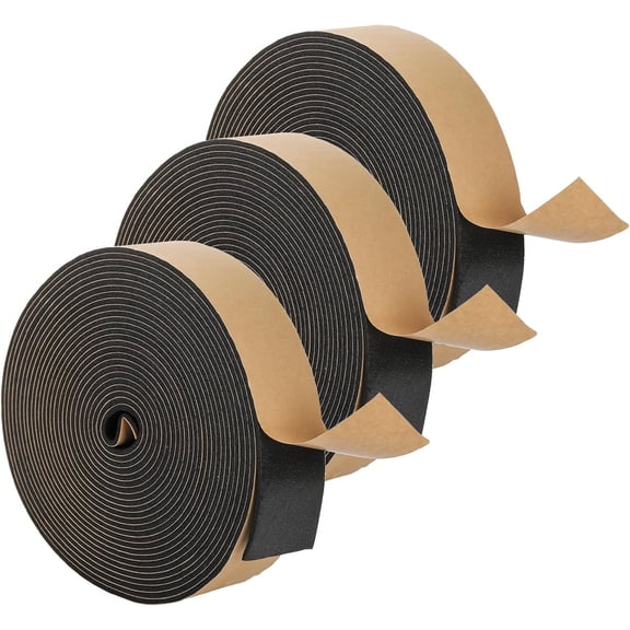 Jucoan 99 Feet Weather Stripping Foam Seal Tape, 2 Inch Wide x 1/8 Thick Self Adhesive Insulation Tape Weatherstrip Soundproof for Pipe, Window Door Air Conditioner Seal, 3 Rolls