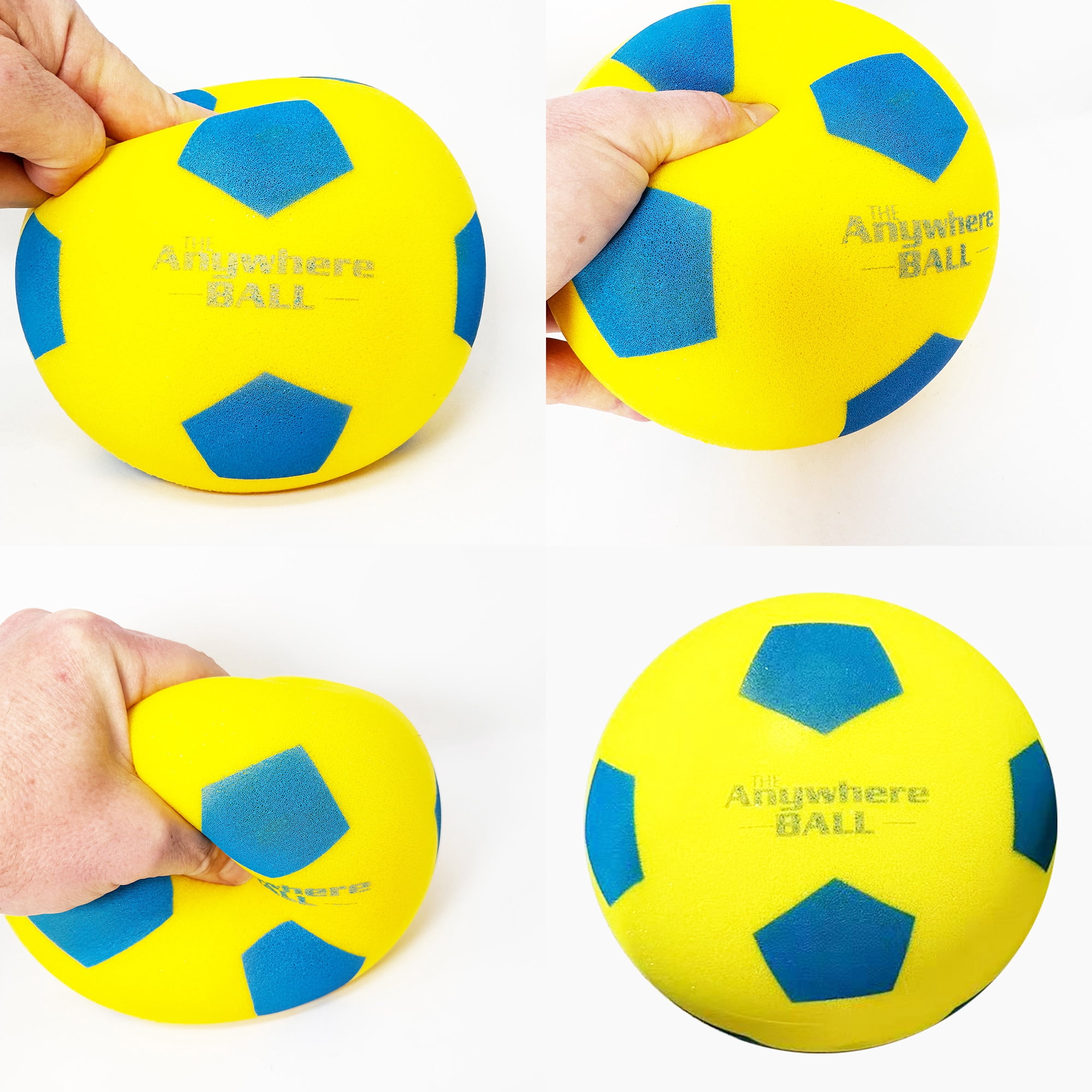 Anywhere Sports: Silent Soccer Ball - 8" Yellow& Blue Squishy Foam Ball, Size 4, Realistic Bounce, Quiet Indoor & Outdoor Play, Waterproof, Kids 3+