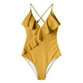 thumbnail image 3 of Women Halter One Piece Swimsuit Sexy Ruffle Backless Bathing Suit Plunge V Neck Classic Coverage Bottom, 3 of 4