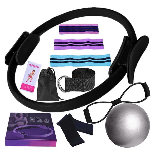 Yoga Fitness 11-Piece Set Pilates Equipment Accessories for Home Workouts, Ring Circle, Resistance Bands, Booty Bands, Yoga Ball & Stretch Straps