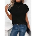 thumbnail image 3 of Women's Mock Neck Top Short Sleeve Knit Pullover Loose Fit for Daily Wear, 3 of 6
