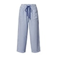 thumbnail image 6 of ZHYou No Boundarie Stripe Pants for Women Drawstring Straight Leg Casual Vacation Loungewear Loose Fit Trousers with Multi Pockets,Blue,Size L, 6 of 8