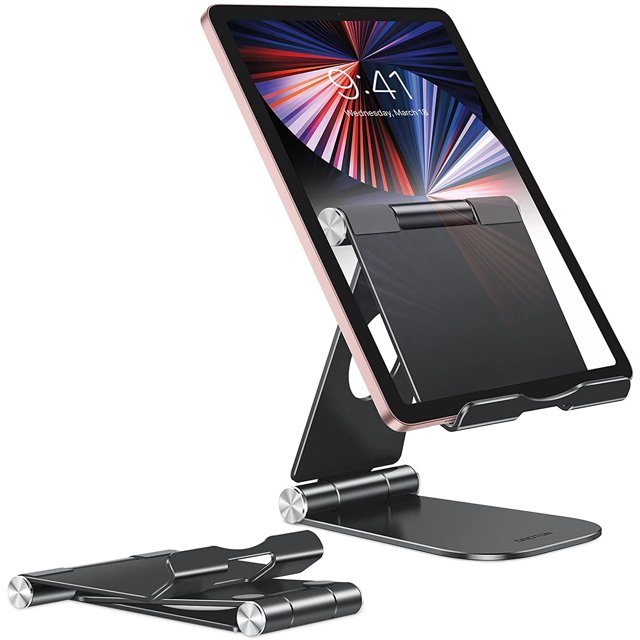 Support de Tablette Entièrement Pliable, CPDD Support iPad, Support de Tablette en Aluminium Réglable Compatible avec Nouvel iPad(10.2)/iPad Air/iPad Pro/iPad Mini, Tablettes Samsung, et Téléphones, Noir Noir