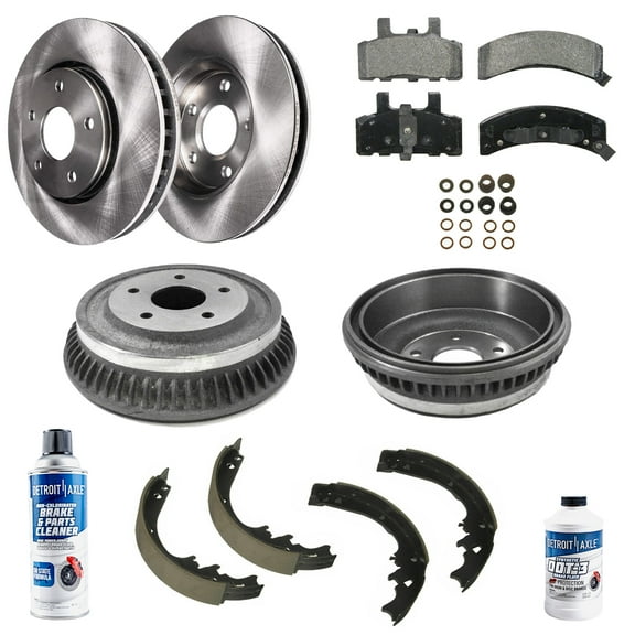 Detroit Axle - Brake Kit for 5 Lug 4WD 1994-1999 Dodge Ram 1500 Brake Rotors and Ceramic Brakes Pads Brake Drums Brake Shoes 1995 1996 1997 1998 Front and Rear Replacement