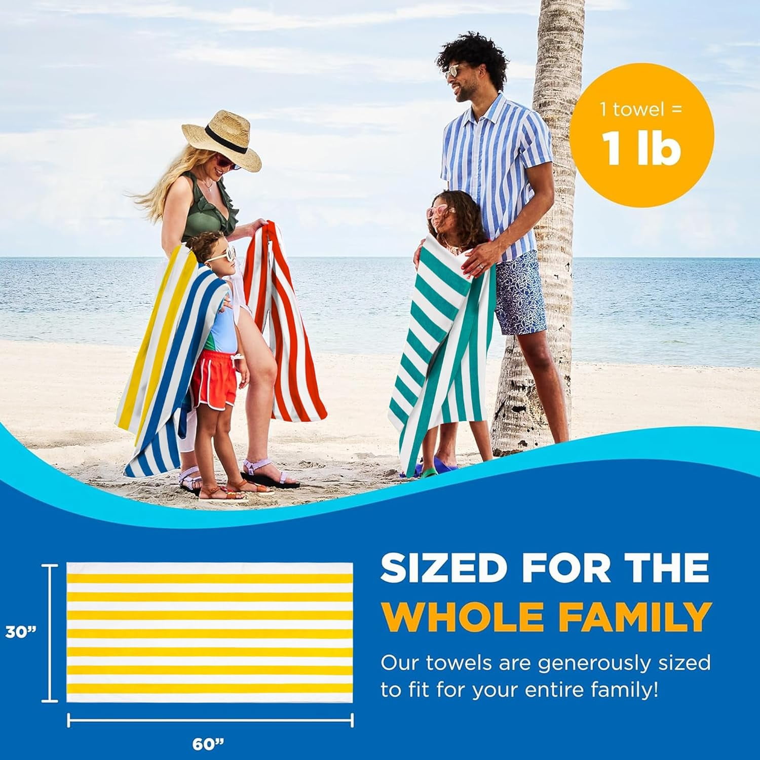 Kaufman - Bright Colored Beach Towels | 100% Cotton Oversized Large Beach Towel | Cabana Striped Towels for Beach/Pool/Hot Tub | Lightweight Velour Beach Towels Set | 30" x 60" | 12 Pack