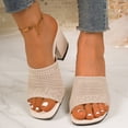 thumbnail image 4 of SACFOF Women's Knit Mesh Slip On Block Heeled Mule Sandals Fashion Square Toe Comfort Casual Beach Low Chunky Heels Open Toe Walking Slide Sandals, 4 of 6