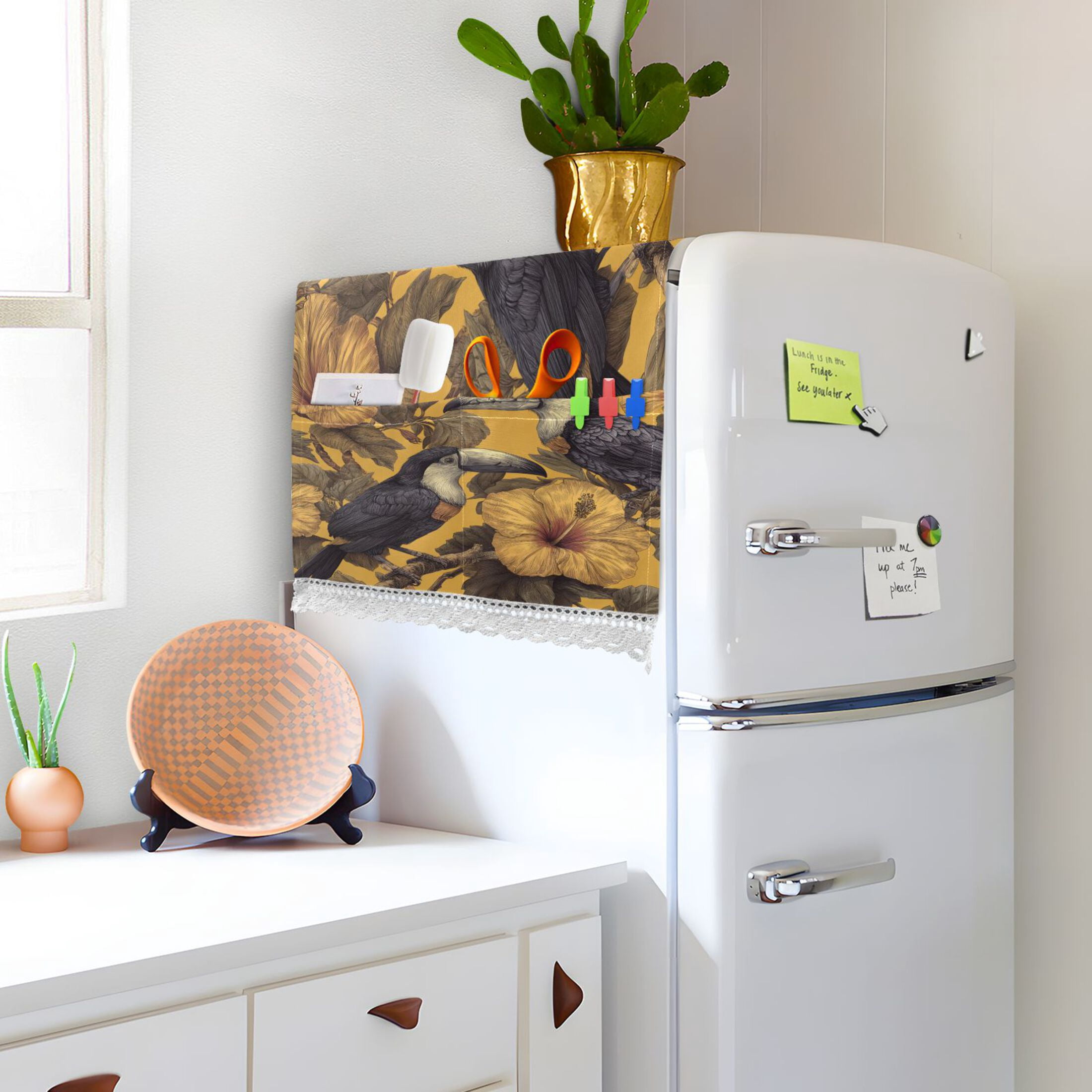 Wobogo Toucan and Hibiscus Washing Machine Cover Dustproof Washer Dryer Cover Waterproof Laundry Room Decorative Protector
