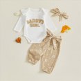 thumbnail image 2 of TOWED22 Baby Girl Fall Winter Clothing Sets 3pc Outfits Long Sleeve Round Neck Graphic Romper Bodysuit Floral Pants Headband Jumpsuit Set(Khaki,12-18 M), 2 of 5
