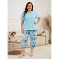 thumbnail image 3 of ValueVibe Women Plus Size Pajama Sets V-Neck Short Sleeve Pajamas 2 Piece Nightwear Floral Sleepwear, Blue 5XL, 3 of 9