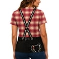 thumbnail image 3 of XIAOCHA Reddish Plaid Oktoberfest Suspender Graphic T Shirt For Women Crew Neck Short Sleeve Party Top, 3 of 7