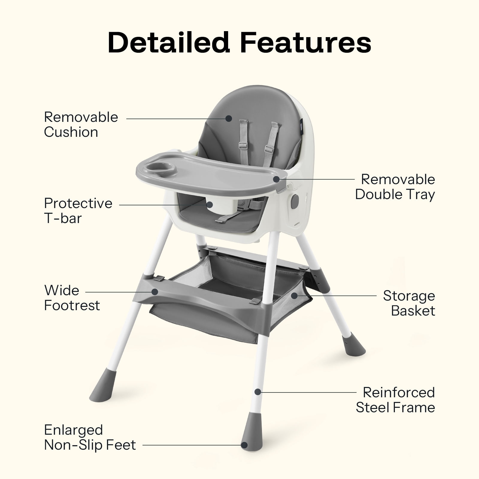 HARPPA 4-in-1 Convertible High Chair for Babies and Toddlers, Feeding Chair for Infant,Gray