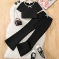 thumbnail image 2 of GBSYEWXS Teen Outfits Sets For Big Girls Size 12-13 T Athleisure Daily Wear T-Shirt Pant Solid Color Short Sleeve Outfit Set Black, 2 of 7