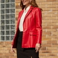 thumbnail image 2 of Defitshape Women's Faux Leather Jacket Vintage Spring Fitted Long Sleeve Business Pocket Classic Blazer Red Medium, 2 of 4
