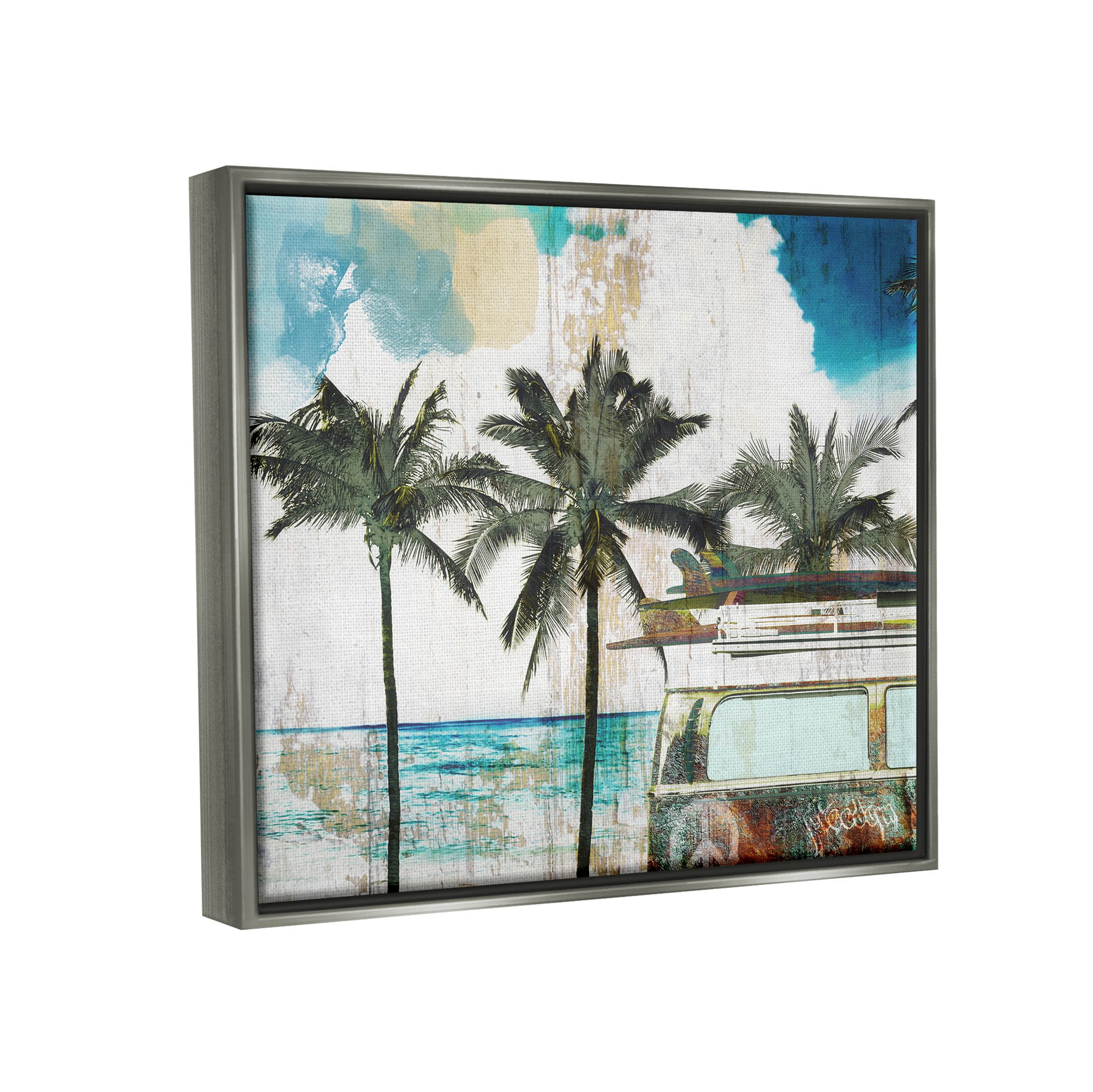 Stupell Industries Rustic Vacation Palm Trees Graphic Art Luster Gray Floating Framed Canvas Print Wall Art, Design by Sophie 6