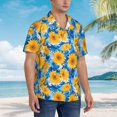 thumbnail image 3 of Pofeuu Blue Ocean Wave Sunflower Print Hawaiian Shirt for Men Sleeves Casual Button Down Summer Beach Dress Shirts T-Shirts,X-Large, 3 of 7