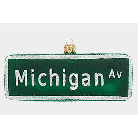 Michigan Avenue Street Sign Polish Glass Christmas Ornament Chicago