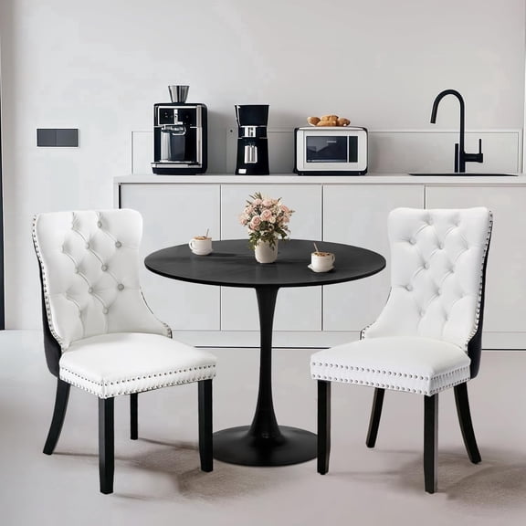 Kitchen Table and Chairs for 2, 24" Dining Table Set for 2 with Velvet Upholstered Chairs, 3 Piece Round Kitchen Table Set, Dining Room Table Set for Small Space, Apartment