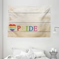 thumbnail image 1 of Pride Decorations Tapestry, Colorful Striped Heart Sign Love Gay Pride Theme with Wooden Background, Wall Hanging for Bedroom Living Room Dorm Decor, 80W X 60L Inches, Multicolor, by Ambesonne, 1 of 2