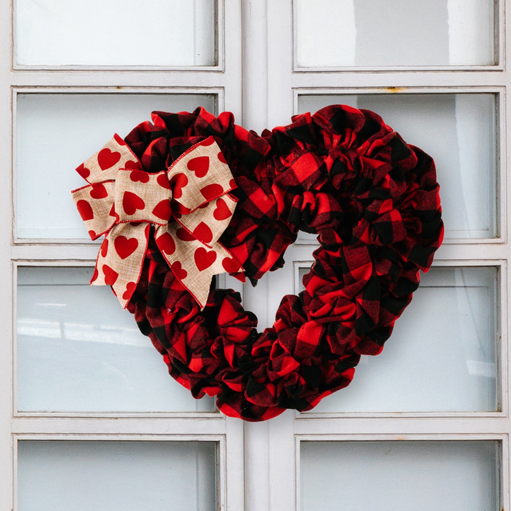 Valentines Day Wreath Decorations, Burlap Heart Shaped Wreath with